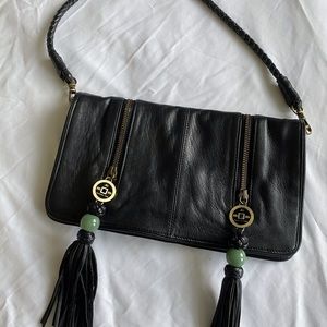 Black leather Shanghai Tang women shoulder bag
